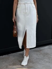 Women Denim Skirts - 白色 - 查看 1