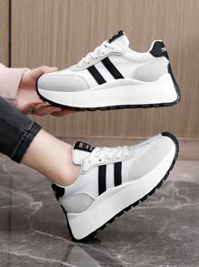 [Thick Soled & Tall Series] Spring Break 2025 New Women's Casual Shoes, White Thick Soled Shoes, Comfortable Sports Shoes, 6cm Height Increase, Party Shoes, Suitable For Petite Women's Sports Style