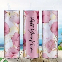 Personalized 20 Oz Narrow Tumbler With Lid And Straw Name Custom Mug With Name And Text. Print Names With Flower Patterns And Give Them Away. Customized Cups With Printed Patterns. For Weddings, For Housewarming Dining Room, Living Room, Bedroom, Office, Tea Room, Home, School Water Bottle