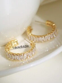 1pair Glamorous Cubic Zirconia Decor Cuff Hoop Earrings For Women For Wedding Party - Gold - View 5
