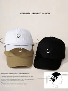 3 stuks geborduurd lachend gezicht platte rand baseball cap set voor kinderen, buiten verstelbare zonnebrandcrème casual pet geschikt voor jongens en meisjes, lente/herfst reizen strand vakantie zonnehoed