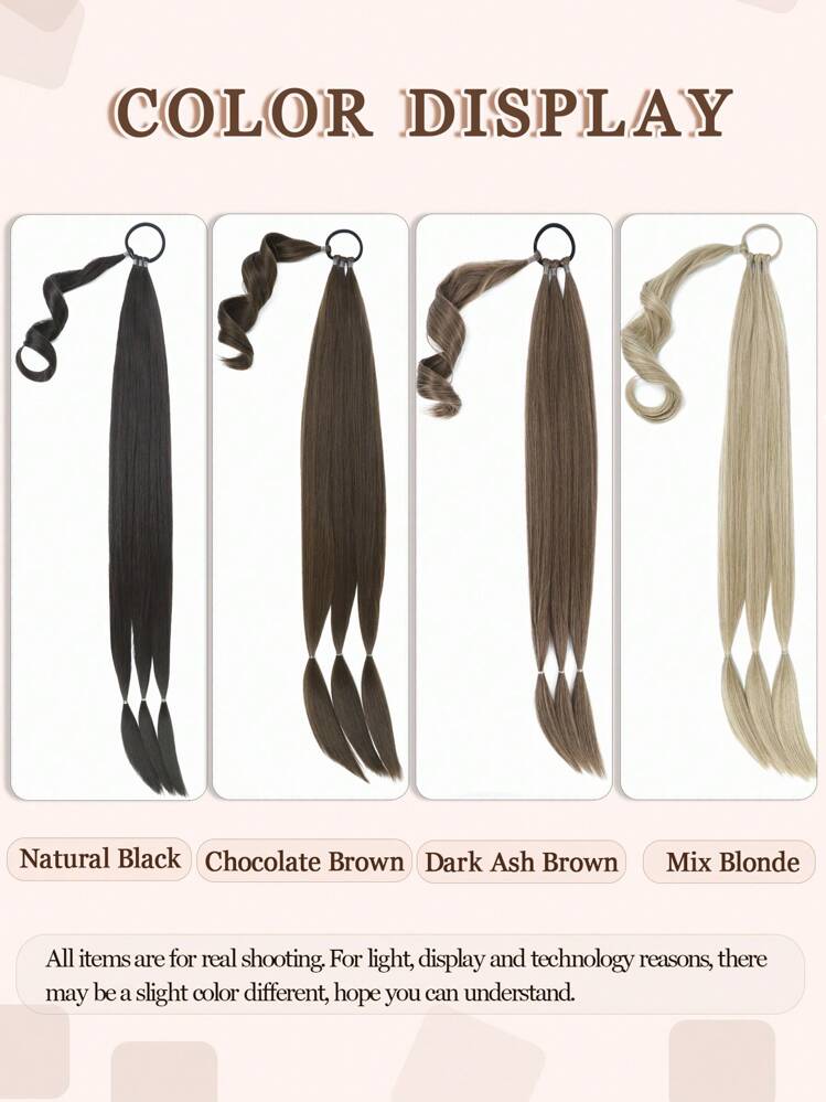 28英寸（编辫后26英寸）弹力马尾辫接发，顺滑直发缠绕式辫子接发，自然柔软合成纤维，混合金色 - 金色 - 查看 9