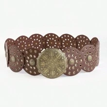 女士新款西式复古腰带、牛仔裤和连衣裙装饰腰带万圣节 - 咖啡 - 查看 9