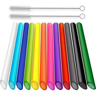 12 piezas de Pajitas reutilizables para bubble tea (13mm), con 2 cepillos de limpieza, diseño de punta puntiaguda, pajitas anchas multicolor para smoothies, adecuadas para leche, té, jugos, bebidas de verano, cocina, regalo de Navidad