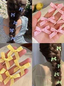 20 件/套女士格子蝴蝶结鳄鱼发夹优雅侧刘海夹可爱发饰时尚发夹日常使用（无卡包装）爪夹发夹发夹，学校用品，学院，蝴蝶结