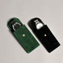 1 Stück grüne oder schwarze verdickte Doppelseitige Samt Uhren Aufbewahrungstasche Umschlagtasche mit Knopf für Schmuck, hochwertige Wildleder Klappe Uhrentasche zum Schutz Ihrer Uhr vor Kratzern