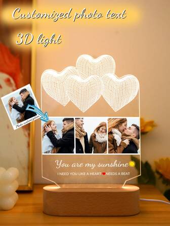 1PC 3D Lighting Customized Couple Collage Photo LED Night Light, Personalized Acrylic Night Light With Photos And Text, Customized Photo Light, Personalized Photo Collage LED Light, Couple Photo Frame, Personalized Photo Collage Gift, Bedroom Night Light, Birthday Gift, Couple Gift, Unique Wedding Gift, Anniversary Gift, Gift For Wife/Her/Girlfriend/Friend, Gift For Him/Boyfriend/Husband, Love Light, Valentine Day, Wedding, Galentines Party Favors
