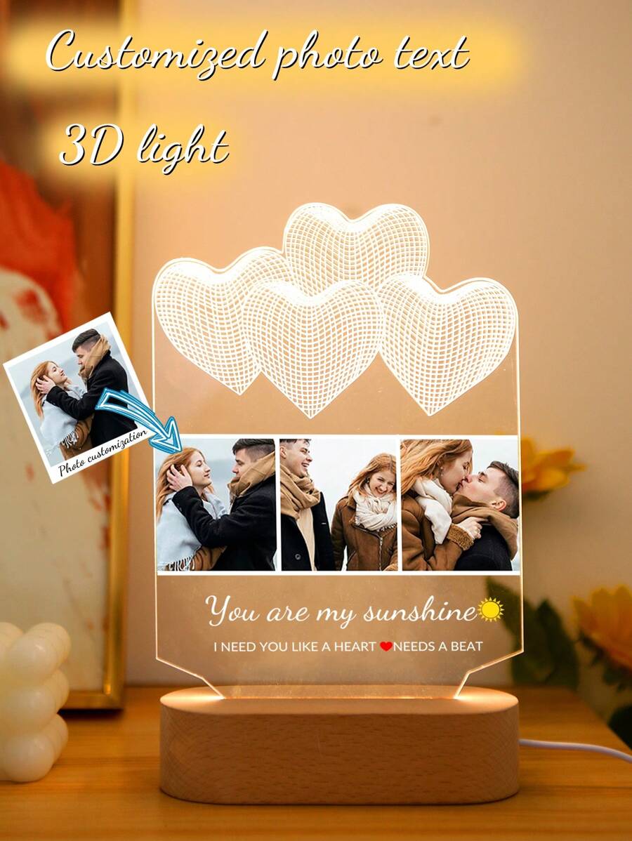 1 件 3D 照明定制情侣拼贴照片 LED 夜灯、带有照片和文字的个性化亚克力夜灯、定制照片灯、个性化照片拼贴 LED 灯、情侣相框、个性化照片拼贴礼物、卧室夜灯、生日礼物、情侣礼物、独特的结婚礼物、周年纪念礼物、送给妻子/她/女朋友/朋友的礼物、送给他/男朋友/丈夫的礼物、爱之光、情人节、婚礼、闺蜜聚会礼物