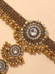 1pc Vintage And Style Tassel Ring Bracelet Metal Handmade Round Disc With Rhinestones - Finger Bracelet - View 4