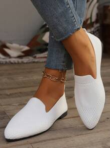 Zapatos planos de punta estrecha para mujer, de bajo corte, deportivos y casuales, de talla grande, de nueva llegada para el verano 2024, de estilo europeo y americano independiente - Blanco - Ver 3