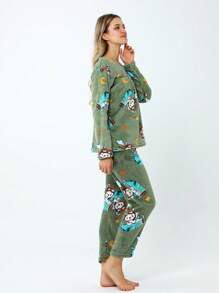 Conjunto de pijamas familiares para mujeres, cómodos y relajados - Verde - Ver 6