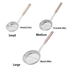 1pc Metal Colander Mesh Strainer, Stainless Steel Skimmer Spoon, Fine Mesh Food Strainer, Kitchen Colander With Wooden Handle, For Kitchen Cooking Food Preparation, Grease Filter, Pasta Noodle Net Basket With Wooden Handle, Suitable For Restaurant - Silver - View 4