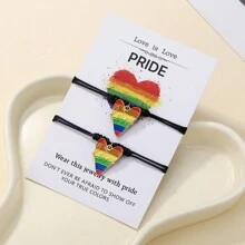 2pcs LGBT Style Rainbow Handmade Braided Friendship Bracelets For Couples And Friends