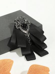 1 buc pandantiv casual bărbătesc cu pietre prețioase negre strălucitoare, broșă cu papion panglică neagră/verde închis/roșu, potrivită pentru costum, petrecere, spectacol pe scenă