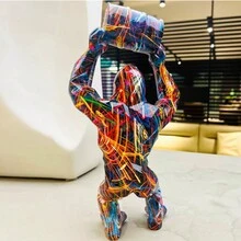 1入組塗鴉大猩猩裝飾雕像，樹脂繽紛墨水藝術動物猩猩工藝品，客廳桌面書架展示擺件。 - 彩色 - 查看 7