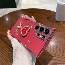 DIY Rhinestone Encrusted + Rhinestone Heart + 360° Rotating Foldable Holder, Compatible With Infinix Zero 30/TECNO Spark GO 2024 Series, POCO/POP/CAMON/SMART Series, IPhone 11/12/13/14/15 Pro Max, Samsung S22/23/24, OPPO, VIVO, Moto G, Redmi Note 13C/12/11 Pro, Enjoy 20/30/40/50/60/70, HONOR 90/80/70/60/50, X9/X8/X7/X6/X5AB, All-In-One Anti-Fall Electroplated Phone Case - Black - View 9