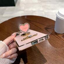 DIY Rhinestone Encrusted + Rhinestone Heart + 360° Rotating Foldable Holder, Compatible With Infinix Zero 30/TECNO Spark GO 2024 Series, POCO/POP/CAMON/SMART Series, IPhone 11/12/13/14/15 Pro Max, Samsung S22/23/24, OPPO, VIVO, Moto G, Redmi Note 13C/12/11 Pro, Enjoy 20/30/40/50/60/70, HONOR 90/80/70/60/50, X9/X8/X7/X6/X5AB, All-In-One Anti-Fall Electroplated Phone Case - Black - View 4