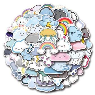 55PCS Cloud Stickers Cloud Wall Decals Cloud Decor Weather Stickers Cloud Room Decor Stickers For Scrapbooking Vinyl Waterproof Stickers For Water Bottle,Laptop,Phone,Skateboard,Scrapbooking,Journaling Gifts Back To School