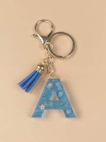 1 件树脂字母钥匙扣首饰，手工首饰，适用于女士包包、配饰、吊饰、手机配件外壳、汽车吊坠、花瓣亮片 - 淺藍色 - 查看 8