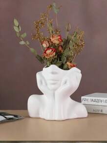 1 Pieza Florero De Resina Con Diseño De Cara Humana, Decoración De Hogar Minimalista Estilo Nórdico, Accesorio Para Arreglos Florales