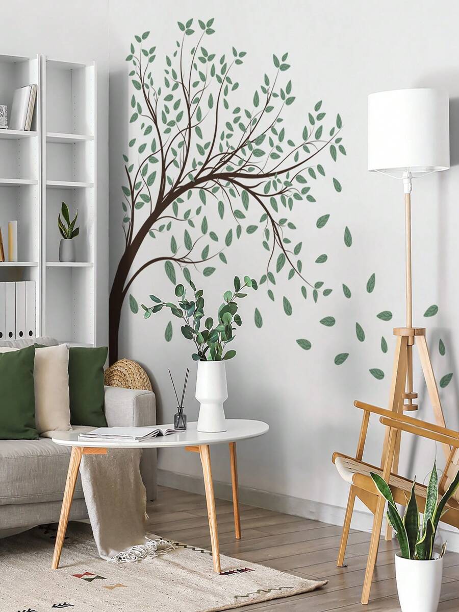 Tree Pattern Self-Adhesive Wall Stickers For Living Room Or Bedroom Decor, 30*90cm, Set Of 4 - Green - View 1