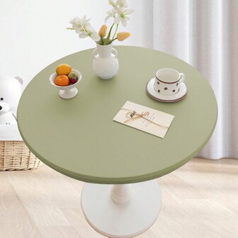 Elastic Full Coverage Leather Tablecloth Cover For Home, Waterproof & Wash-Free Round Table Cover, Simple Solid Color Round Leather Dustproof & Anti-Skid Protector, 1pc