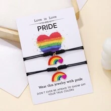 2pcs LGBT Style Rainbow Handmade Braided Friendship Bracelets For Couples And Friends