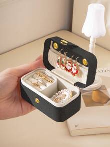 CASEGRACE 1 pièce Boîte à bijoux de voyage en PU, étui à bijoux pour femmes, organisateur portable | Petit étui à bijoux | Cadeau d'anniversaire pour femmes, cadeau pour petite amie, support à bijoux multi-grille, retour à l'école