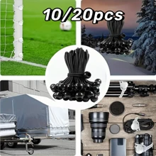 10/20 piezas de correa elástica para tienda de campaña, correa fija de banda de goma, correa de bonche de tela impermeable, correa de bola de cabeza de carrito de tienda de campaña - Negro - Ver 2