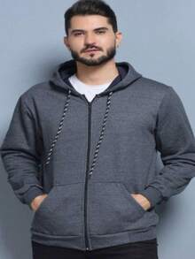 Moletom com Zíper Blusa de Frio Fechado Flanelado Moleton Com Capuz Blusão Casaco de Algodão Unissex Feminino Masculino Liso Sem Estampa