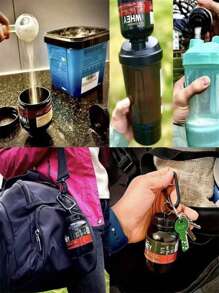 1pc 100ml/3.38oz Protein Powder Pill Bottle, Portable Water Bottle For Fitness Outdoor Climbing,Mini Portable Powder Drinkware With Keychain Buckle,Portable Keychain