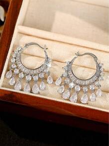 1 Pair Luxry Full Cubic Zirconia Round Hoop Earrings For Women Wedding Party Gift Jewelry