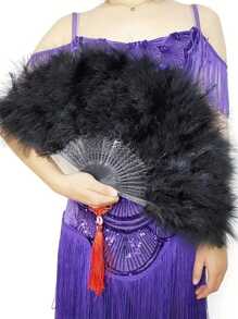 Éventail en tissu pour femmes, accessoire de danse, synthétique avec plumes et pliable, joli éventail de décoration de mariage. Meilleur cadeau pour l'anniversaire