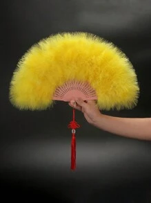 Éventail en tissu pour femmes, accessoire de danse, synthétique avec plumes et pliable, joli éventail de décoration de mariage. Meilleur cadeau pour l'anniversaire