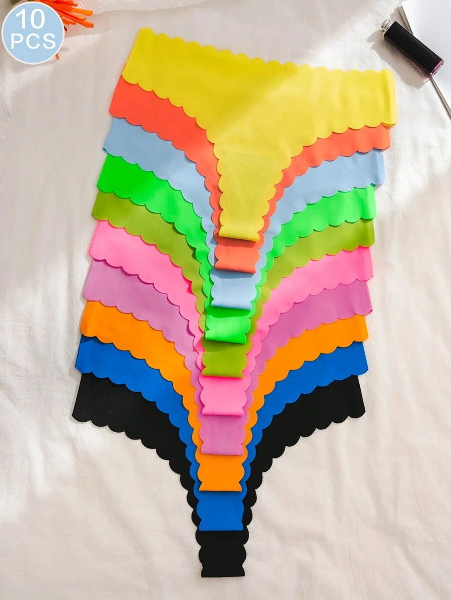 10入組女式多巴胺色無縫透氣性感T型內褲 - 彩色 - 查看 1