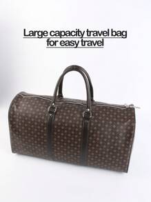 1 件休闲商务大容量全尺寸印花 PU 皮革拉链式双手柄肩带可调节肩带时尚旅行包适合男士和女士度假、商务和返校旅行箱过夜包健身包行李袋周末包行李袋行李携带包大学包行李袋周末包医院包冬季包学校配件学校用品