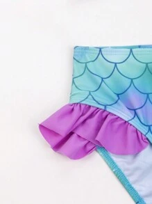 Young Girl 2pcs/Set Mermaid Bikini Set With Color Blocking Fish Scale Print, Fashionable Swimwear For Beach And Pool