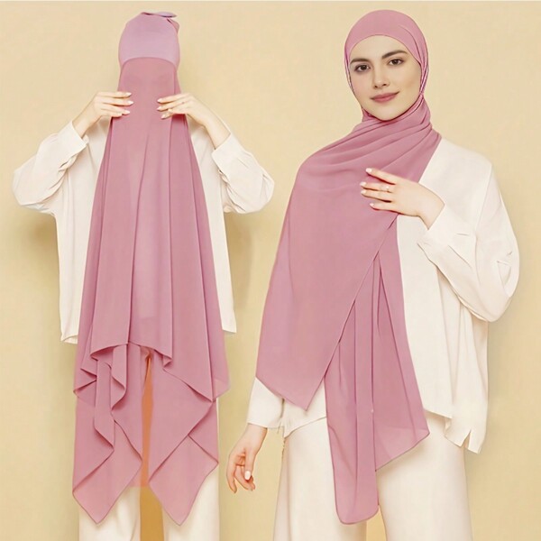 1 PIEZA Hijab de chifón instantáneo con gorro interior, accesorio de abrigo para exteriores, transpirable y protector solar, abayas de unicolor, pañuelo de cabeza elástico y estirado para mujer y niña, chal ligero y liso de viscosa, bufanda y diadema para mujer en invierno y otoño