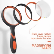 1pc 60mm Glass 10x Handheld Magnifying Glass With Non-Slip Rubber Handle, For Reading, Classroom Science, And Nature Exploration - Orange - View 2