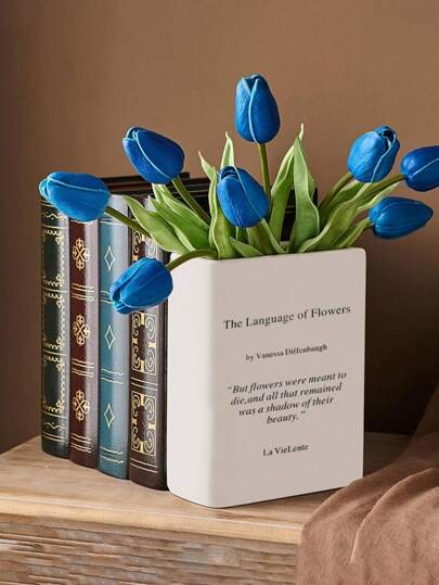 1pc/2pcs Transparent Ceramic Book Shape Vase, Nordic Book Shelf Floral Arrangement Vase Gifts Birthday Graduation Home Decor Room Decor Flower Vase Glass Vase