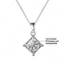 1入組GRA認證閃亮公主切割莫桑石鑽石女士項鍊珠寶，100% S925純銀時尚掛墜項鍊 - 白色 - 查看 8