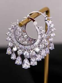 1 Pair Luxry Full Cubic Zirconia Round Hoop Earrings For Women Wedding Party Gift Jewelry