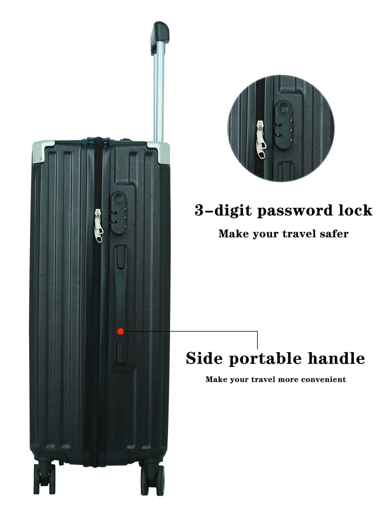 20/22/24/26寸大容量行李箱带充电接口+杯架+挂钩静音四轮旅行箱拉杆箱收纳箱男女生通用可作为礼物送给朋友不错的旅行用品解放双手适合中小家庭出差旅行也适合商务出差用箱子大学生上学用书包收纳用品学校用品 - 黑色 - 查看 5