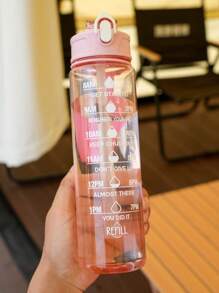 1个750/2000毫升大容量粉色PC水瓶，附赠随机3D贴纸，运动健身便携吸管杯，适合居家和户外旅行
