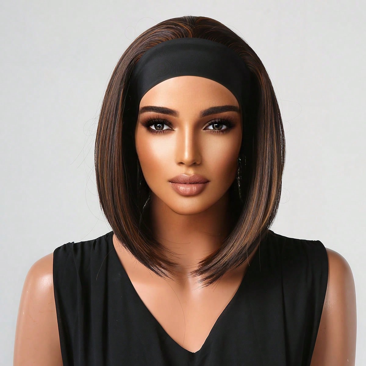Pelucas de diadema de 12 pulgadas TOPSHE para mujeres, pelucas de cabello liso negro/marrón con diadema, peluca larga sintética rizada