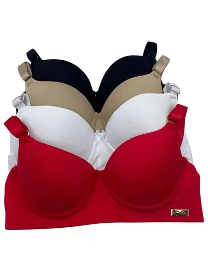 Kit Com 4 Sutiãs Básicos Reforçados Direto da Fábrica Soutien Soutian Alça Larga Dois Fecho Efeito Silicone Levanta Peito Sutiã Bojo Bonito