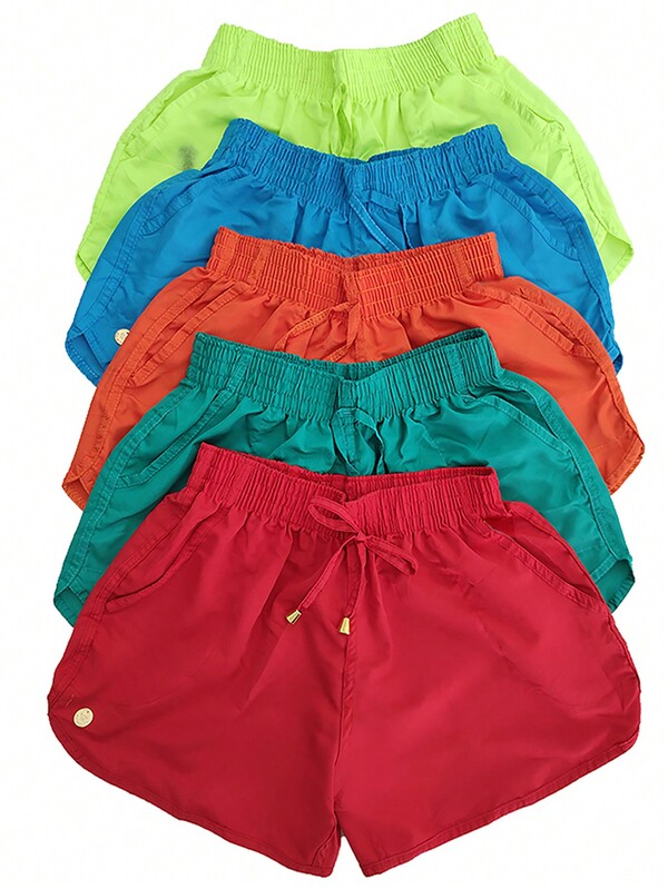 Kit 3 Shorts Adulto Feminino Tactel Liso 2 Bolsos Blogueirinha