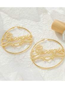 Boucles d'oreilles créoles avec nom personnalisé pour femmes, style européen et américain. Boucles d'oreilles rondes, exagérées et surdimensionnées avec lettre couronne de cœur personnalisée. En acier inoxydable doré, mode et charme. Idéal pour les déclarations, les anniversaires, les cadeaux pour la petite amie lors de mariages/fêtes, la Saint-Valentin
