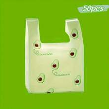 超值装 50/100 件一次性背心式袋、购物袋、塑料手提袋、包装袋、水果袋、礼品袋、卡通包装袋、强承载力垃圾袋，适用于商店、厨房、浴室、家庭、家居用品 - 彩色 - 查看 6