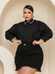 Plus Size Denim Skirts - Black - View 3